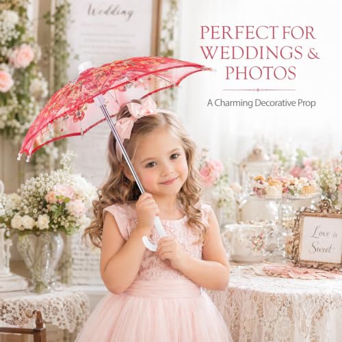 6-Pack Mini Lace Parasols, Decorative Handmade Sequin Umbrellas for Parties