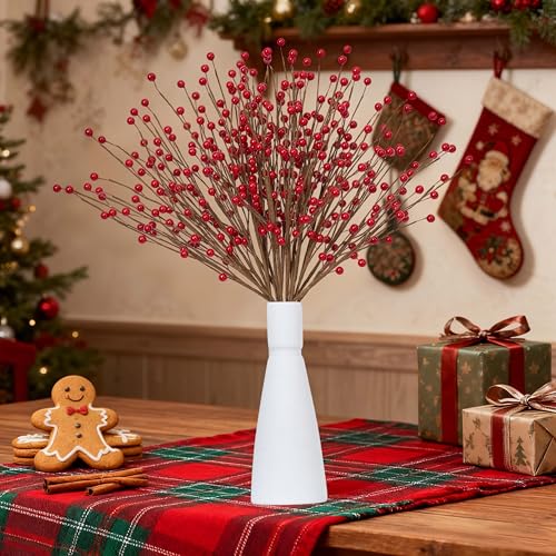 Red Berry Christmas Stems 24Pcs 17in - Holiday Centerpiece & Tree Decor by WSTPUPU (Red)