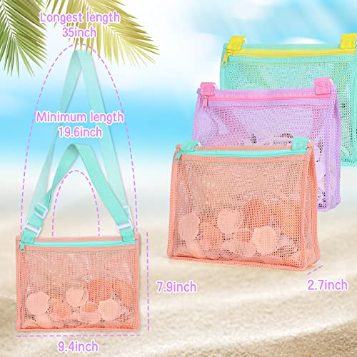Kids Mesh Beach Bags for Shell Collecting - Adjustable Sand Toy Bags, Set of 3