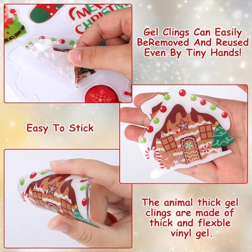 MARFOREVER 50 Pcs Christmas Window Gel Clings – Merry Christmas Design Kit