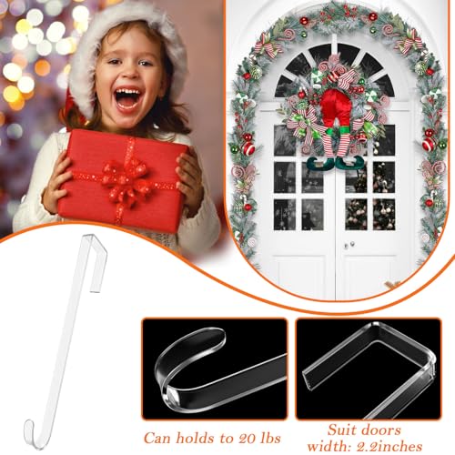 12-Inch Clear Over the Door Wreath Hangers (2 Pack) - Non-Scratch Door Hooks
