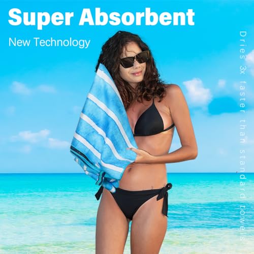 Widdonen Extra Large Microfiber Beach Towel 71x32 Quick Dry Blue