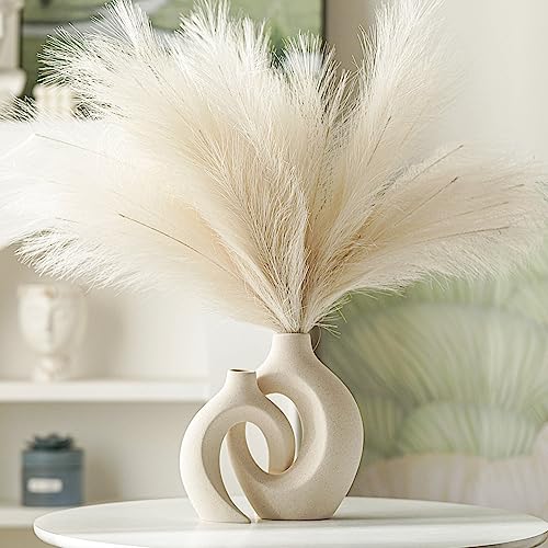 Ceramic Hollow Vase Set of 2 - Modern Nordic Milky White Boho Home Decor