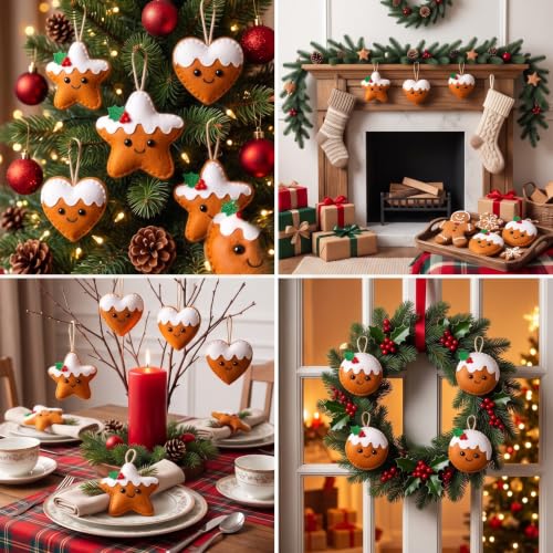 Gingerbread Man Christmas Felt Ornaments - 12 Pack Tree Decorations