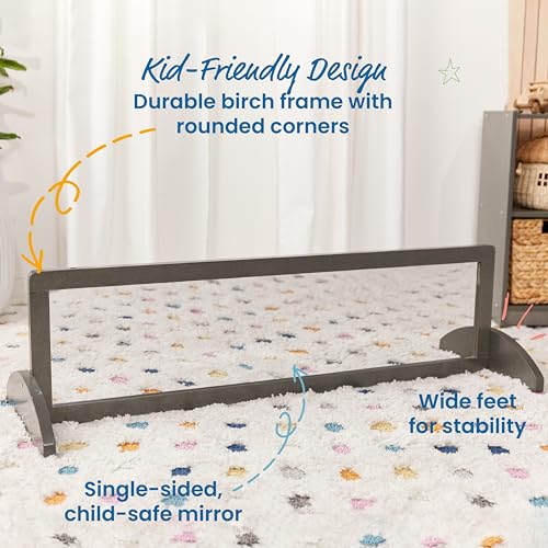 Wooden Bi-Directional Floor Mirror for Kids, Grey Wash Montessori Mirror