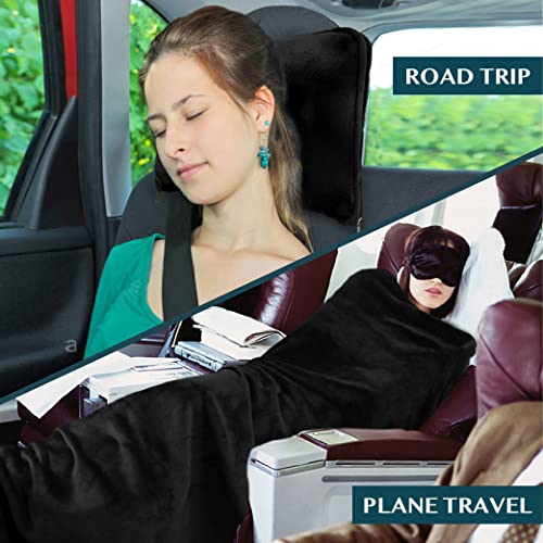 Travel Blanket Pillow 2-in-1 Combo Set - Compact Airplane Blanket, 60x43