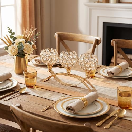 SylvaCraft 3-Arm Arched Crystal Candelabra Gold, Table Centerpiece (1 PCS) — Wedding & Home Decor