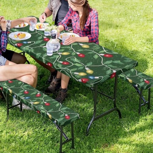 Christmas Lights Picnic Table & Bench Covers 3-Piece Large Waterproof Set