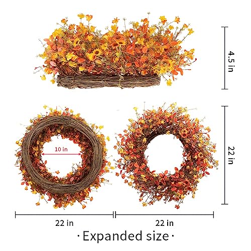 22-Inch Boho Farmhouse Fall Wreath with Wildflowers for Front Door