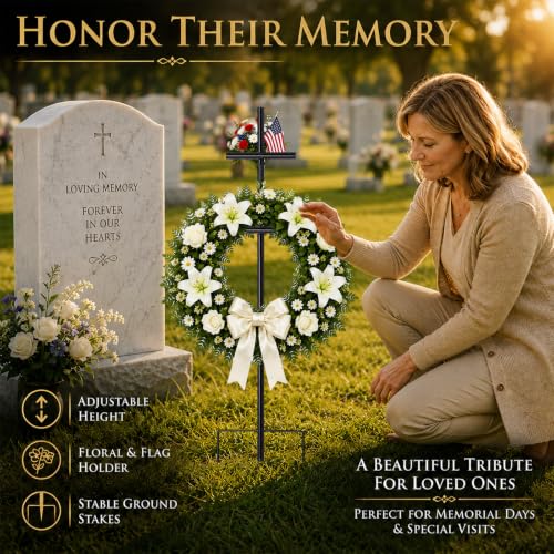 Adjustable Cross Wreath Stand for Cemetery & Grave Display (23.6"-35.4")