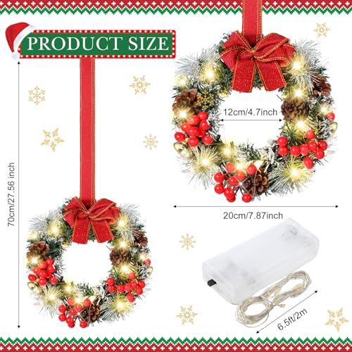 Yuxung 12-Pack Mini Christmas Wreaths with Lights, Red - Holiday Decor