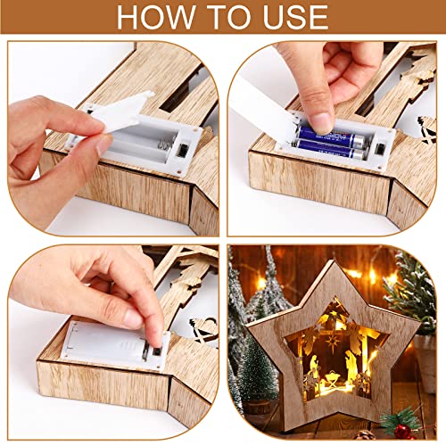 LED Wooden Nativity Scene Star Ornament - Rustic Tabletop Christmas Display