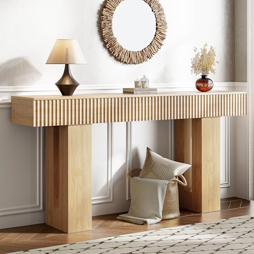 63-Inch Fluted Console Table, Narrow Wood Farmhouse Sofa Table