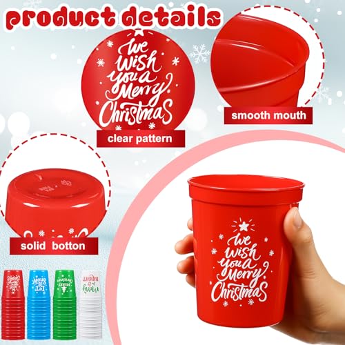 Potchen 60-Pack 16 oz Christmas Plastic Tumblers – Reusable, Text Variants Included