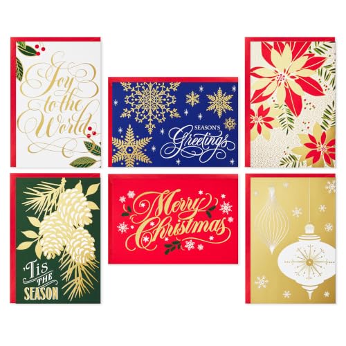 Hallmark Holiday Classic Gold Foil Card Assortment — 36 Assorted Christmas Cards with Envelopes ('Tis the Season)
