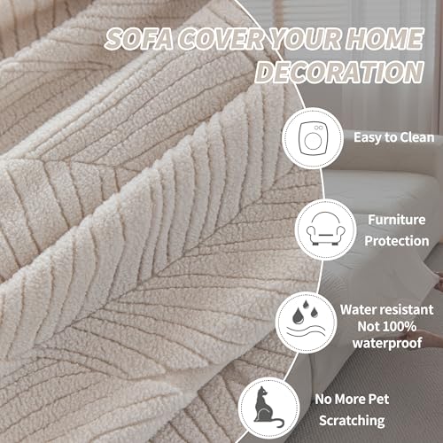 Stretch Sofa Back Cushion Cover - Washable Couch Slipcover (Ivory, 1 Piece)