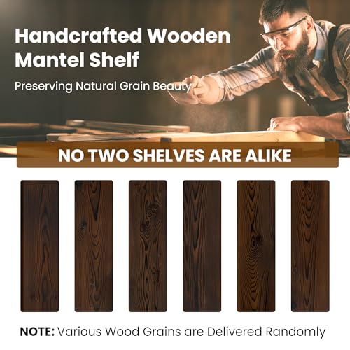 Floating Fireplace Mantel Shelf - Rustic Brown 60x8x3 Inches Wooden Wall Shelf