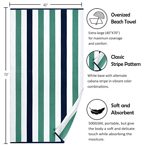 Oversized Cotton Beach Towel - 40x70 Extra Large Plush Stripe Pool Towel