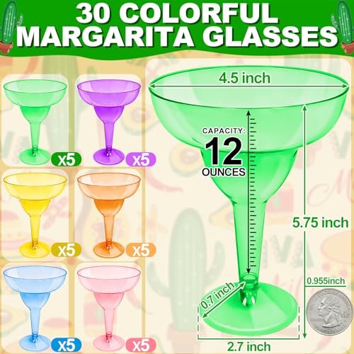 30 Pack Neon Plastic Margarita Glasses 12 oz Disposable Cocktail Cups for Parties