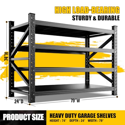 Heavy Duty 4-Tier Metal Garage Shelving Unit 79x24x73 Inch