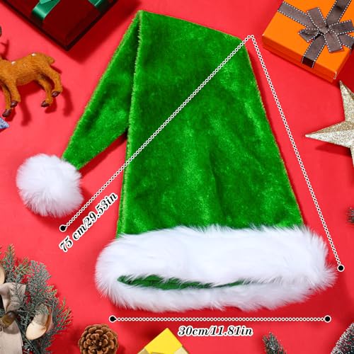 Green Santa Hat for Adults Unisex Velvet Plush Xmas Costume Accessory