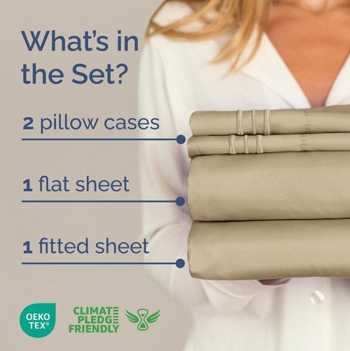 Cal King Size Sheet Set by Hotel Luxury | Comfy, Breathable & Cooling - Ultra-Soft, Wrinkle-Free - Beige