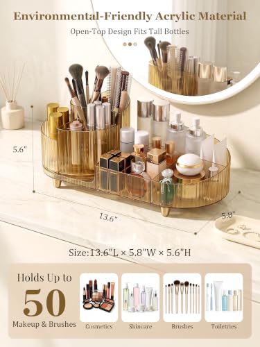 Booklov Crystal Amber Rotating Makeup Organizer with Tall Bottle Storage - L01 Variant