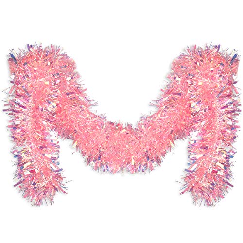 Pink Tinsel Garland for Christmas Tree Decor & Party Supplies - 17 Ft x 3 in