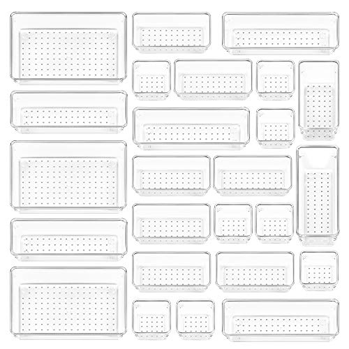 Vtopmart 25-Piece Clear Plastic Drawer Organizer Set - 4-Size Storage Bins for Makeup, Kitchen Utensils and Office