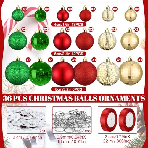 Relaxgiant 36 Pcs Christmas Hanging Ornaments Set - Red, Green, Gold