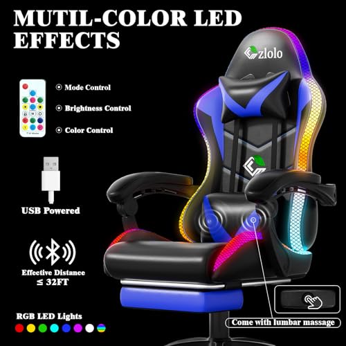 Ergonomic RGB Gaming Chair with Lumbar Massager, Footrest, and Recliner