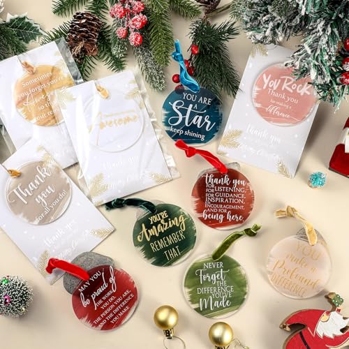 Kasyat 50 Sets Christmas Acrylic Ornaments with Gratitude Cards – Employee Appreciation Gift, 10 Colors