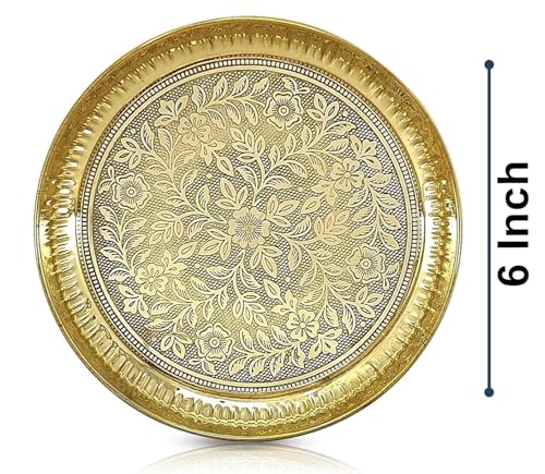 6-Inch Brass Pooja Thali Set with Ritual Items in Velvet Gift Box