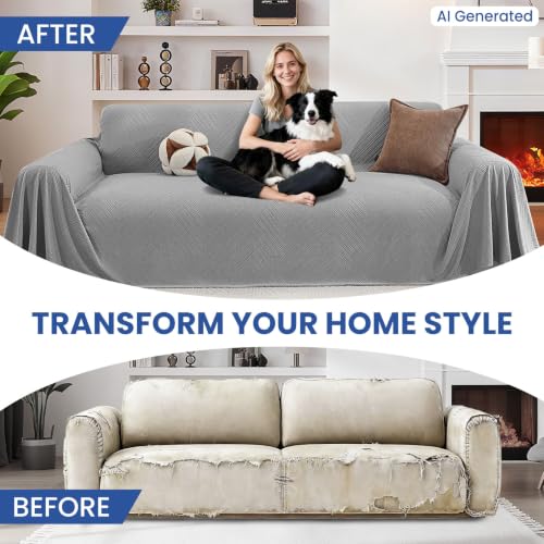 Pet-Friendly Couch Cover for Dogs, Lightweight Loveseat Slipcover - Light Grey, 78"x102"