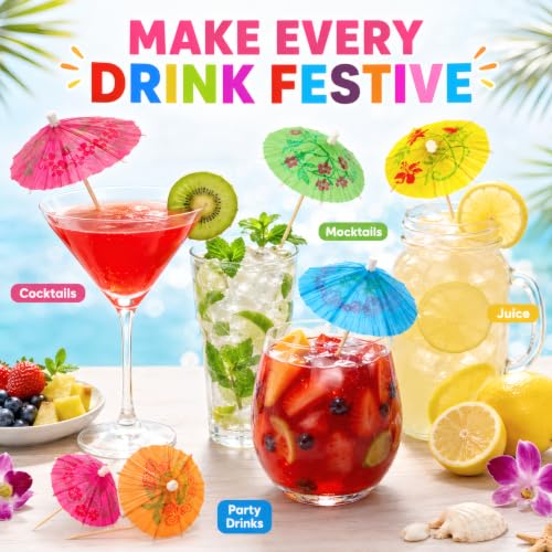 ALINK 144 Pcs Cocktail Umbrellas & Drink Picks - 4-Inch Tiki Luau Party Decorations