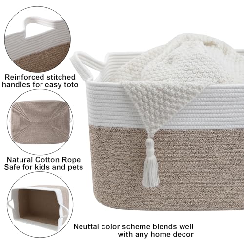 HZFTJOY 65L Cotton Rope Laundry Basket & Blanket Storage, 21"x16"x12"