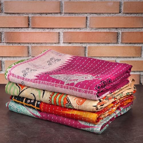 Tribal Kantha Quilts - Vintage Cotton Bed Cover Throw (Pack of 3)