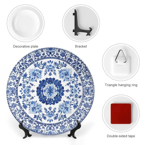 Blue and White Ceramic Decorative Plate - Artistic Porcelain Display Dish