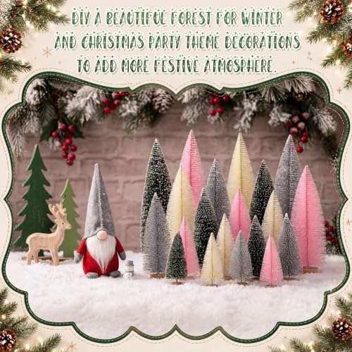 Vinsot Mini Christmas Bottle Brush Trees Set - 20 Pcs in White, Green, Pink, 5 Sizes