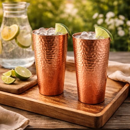 24 oz Hand Hammered Solid Copper Tumbler - Large Unlined Drinking Cup