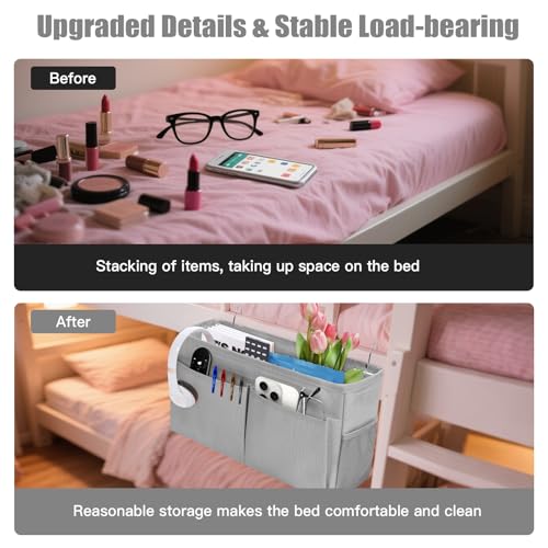 Bedside Caddy Organizer with Adjustable Hooks for Dorm, Crib and Bunk Bed