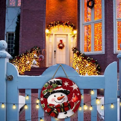 Dacawin Snowman Xmas Door Sign - Cardinal & Snowflakes Holiday Wall Decor
