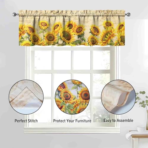 Sunflower Kitchen Curtains 3 Piece Set | Valance & Tier Panels