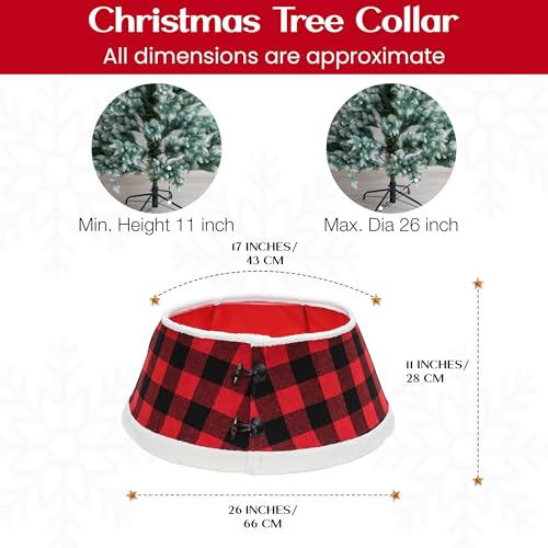 Buffalo Plaid Christmas Tree Collar Fabric Tree Stand Band with Sherpa Trim