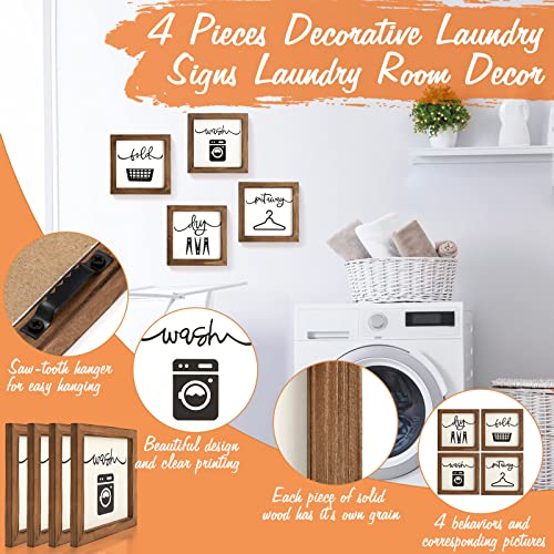 Rustic Farmhouse Laundry Room Wall Decor, Set of 4 Wooden Signs 8x8 Inch