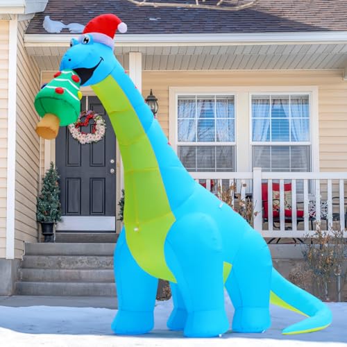 10FT Christmas Inflatable Dinosaur with Christmas Tree Yard Decor, Waterproof & Easy Setup