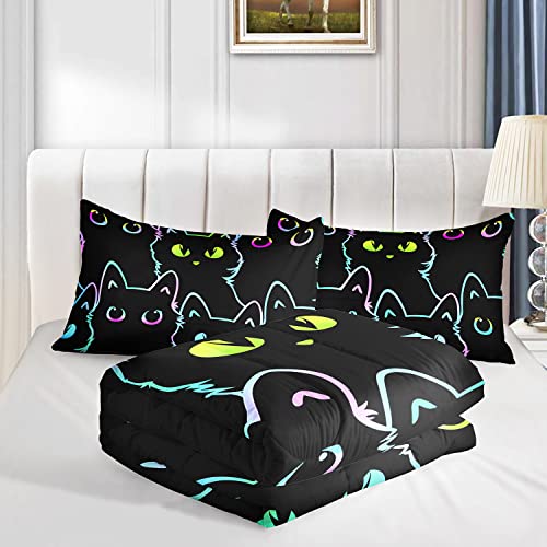 Cute Cat Comforter Set - Twin Size 3-Piece Bedding for Kids and Teens