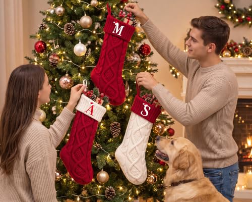 Edoneery 18 Inch Knit Christmas Stocking with Initial Letter, Red & White - Fireplace Decor