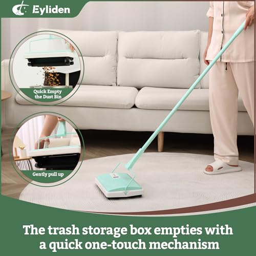 Manual Carpet Sweeper for Rugs & Floors with Extra Refill Brush, Mint
