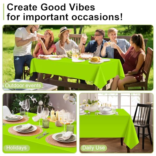 QIKSION 2 Pack Lime Green Plastic Tablecloth - Neon Green 54 x 108 Inches, Disposable Party Cover
